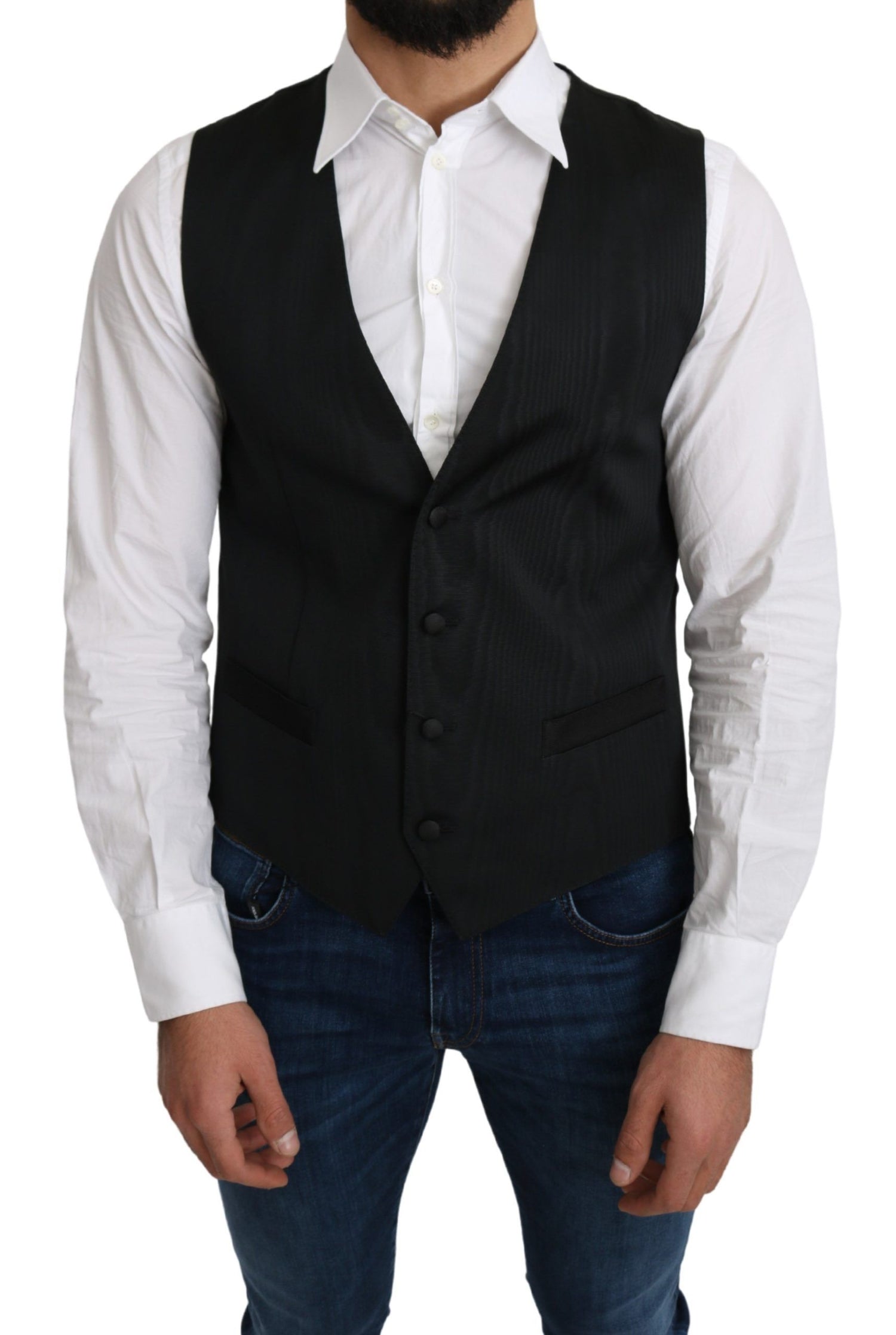 Dolce &amp; Gabbana Elegant Silk Formal Gray Vest