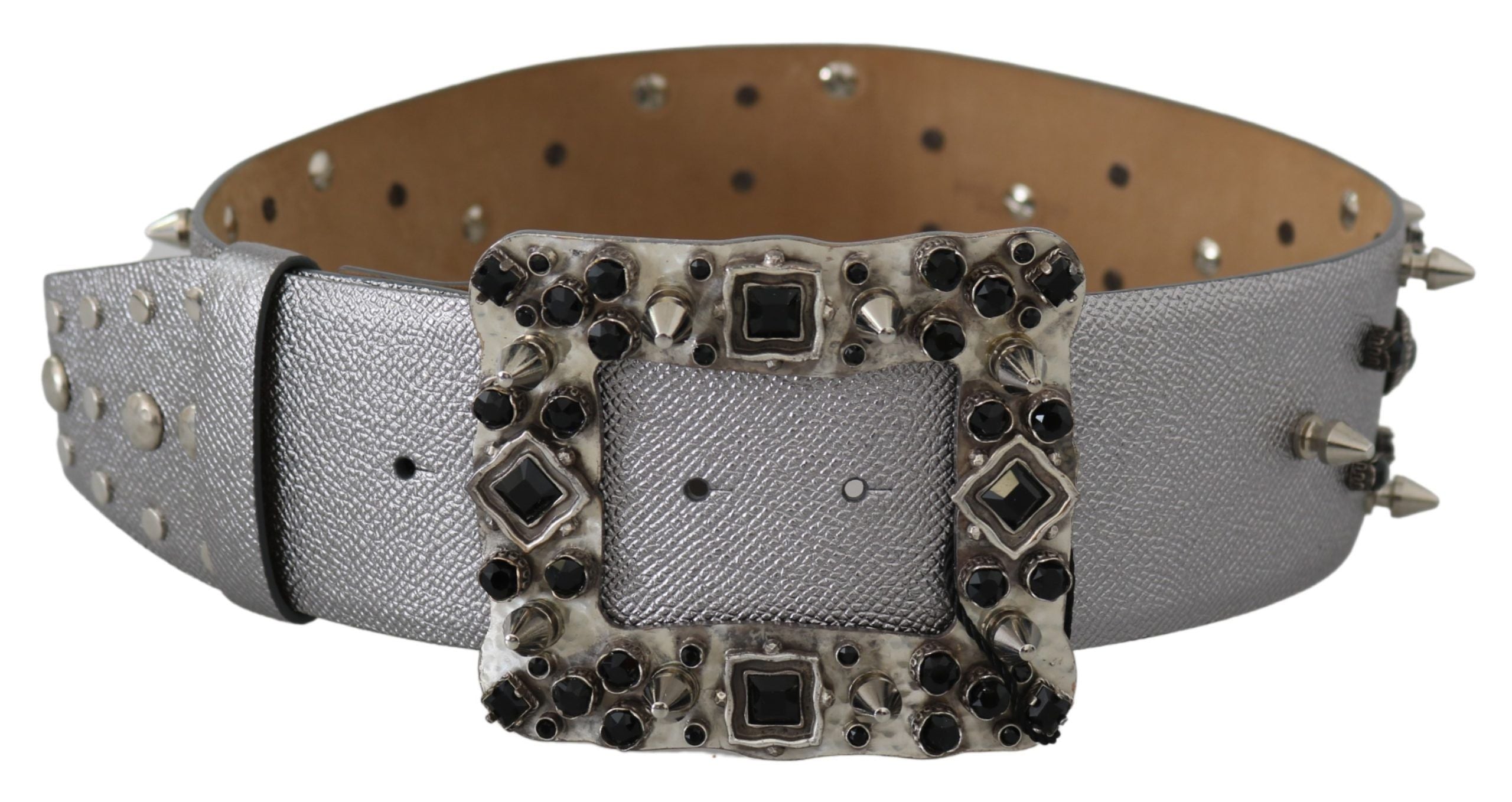 Dolce &amp; Gabbana Stunning Silver Leather Crystal-Studded Belt