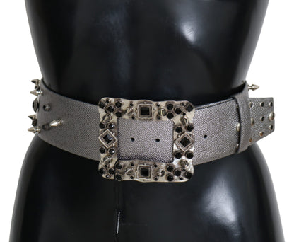 Dolce &amp; Gabbana Stunning Silver Leather Crystal-Studded Belt