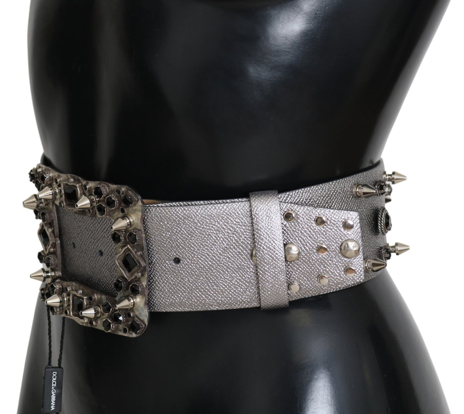 Dolce &amp; Gabbana Stunning Silver Leather Crystal-Studded Belt