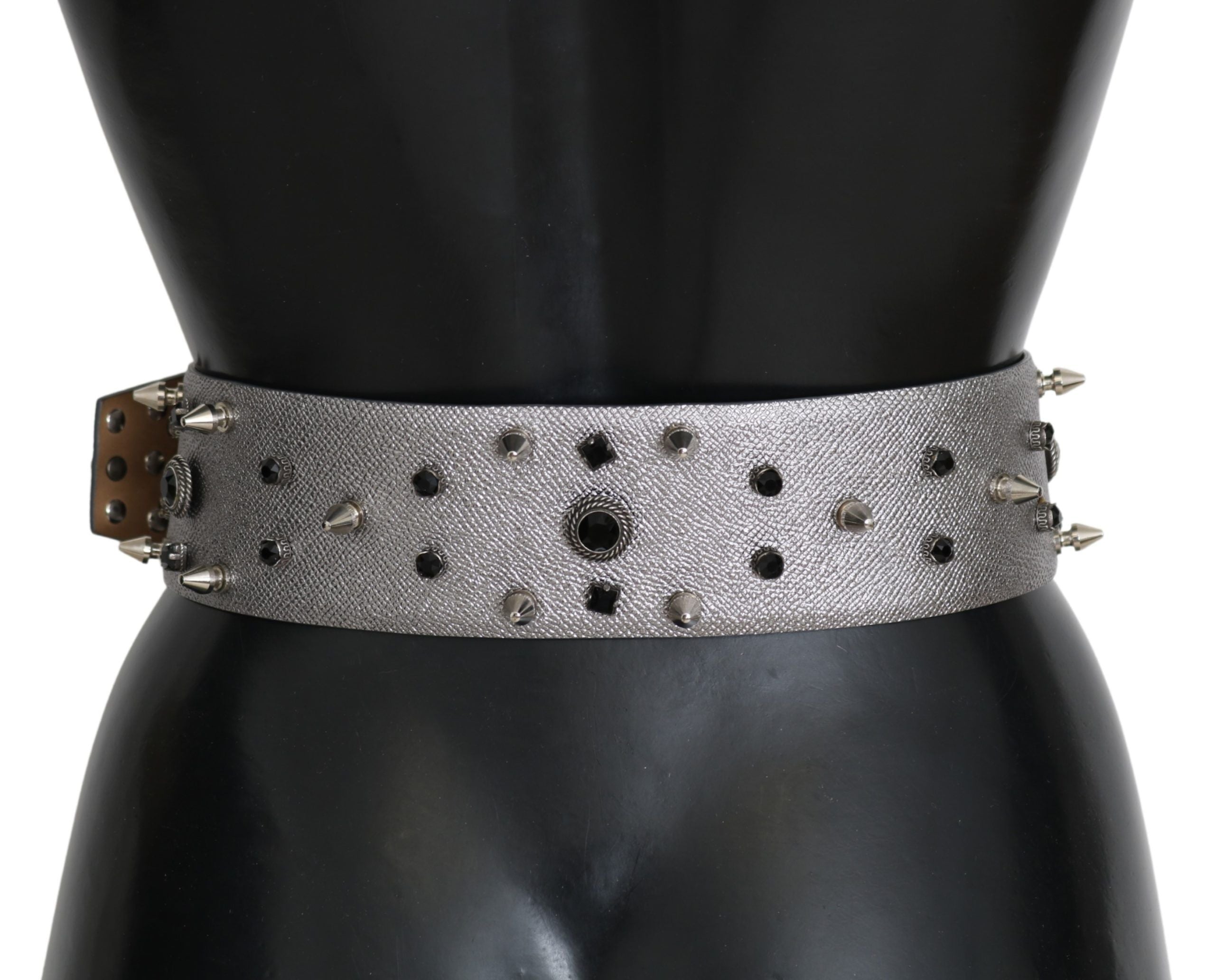 Dolce &amp; Gabbana Stunning Silver Leather Crystal-Studded Belt