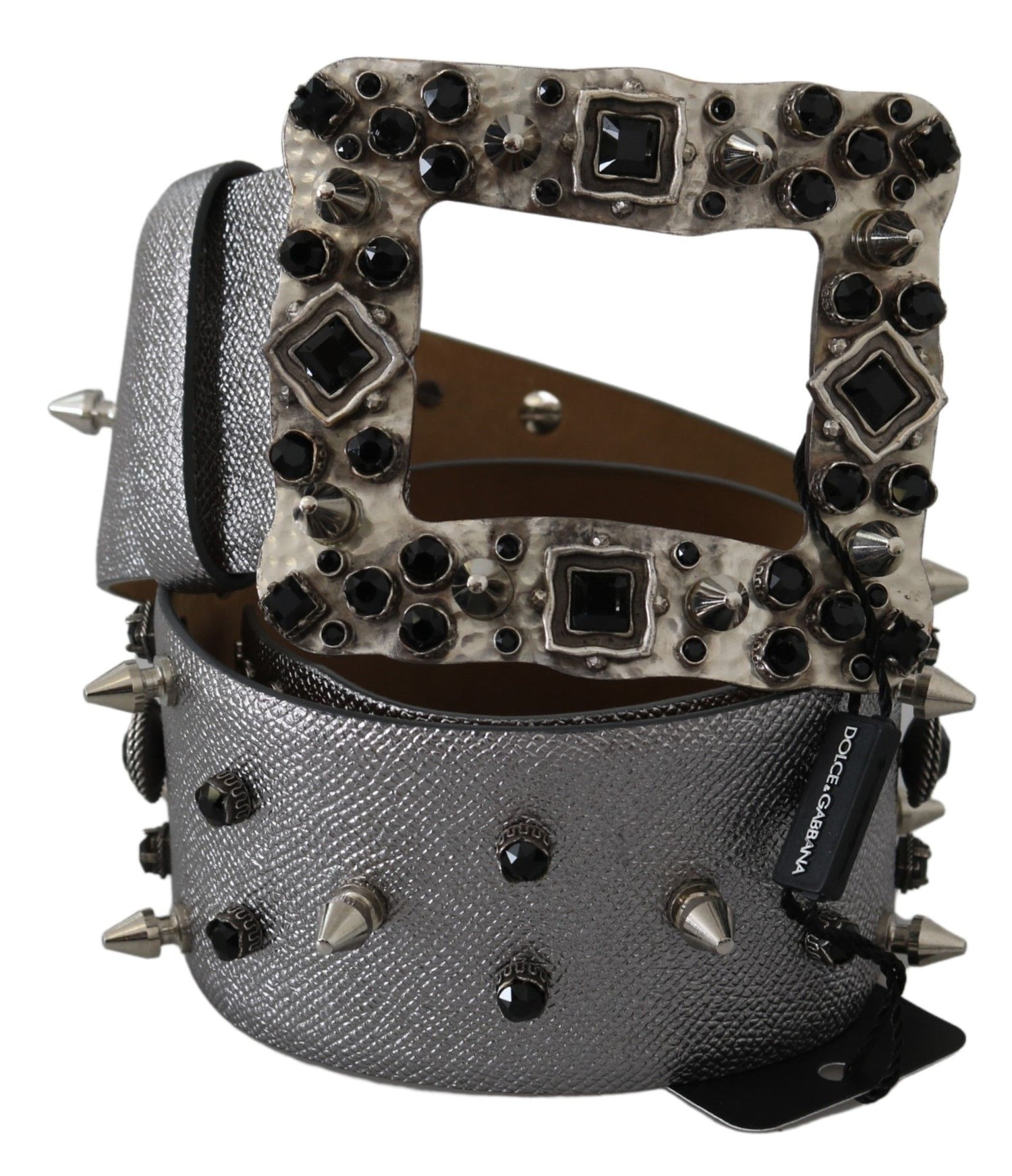 Dolce &amp; Gabbana Stunning Silver Leather Crystal-Studded Belt