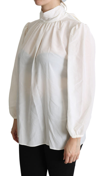 Dolce &amp; Gabbana Elegant White Silk Pussy Bow Blouse