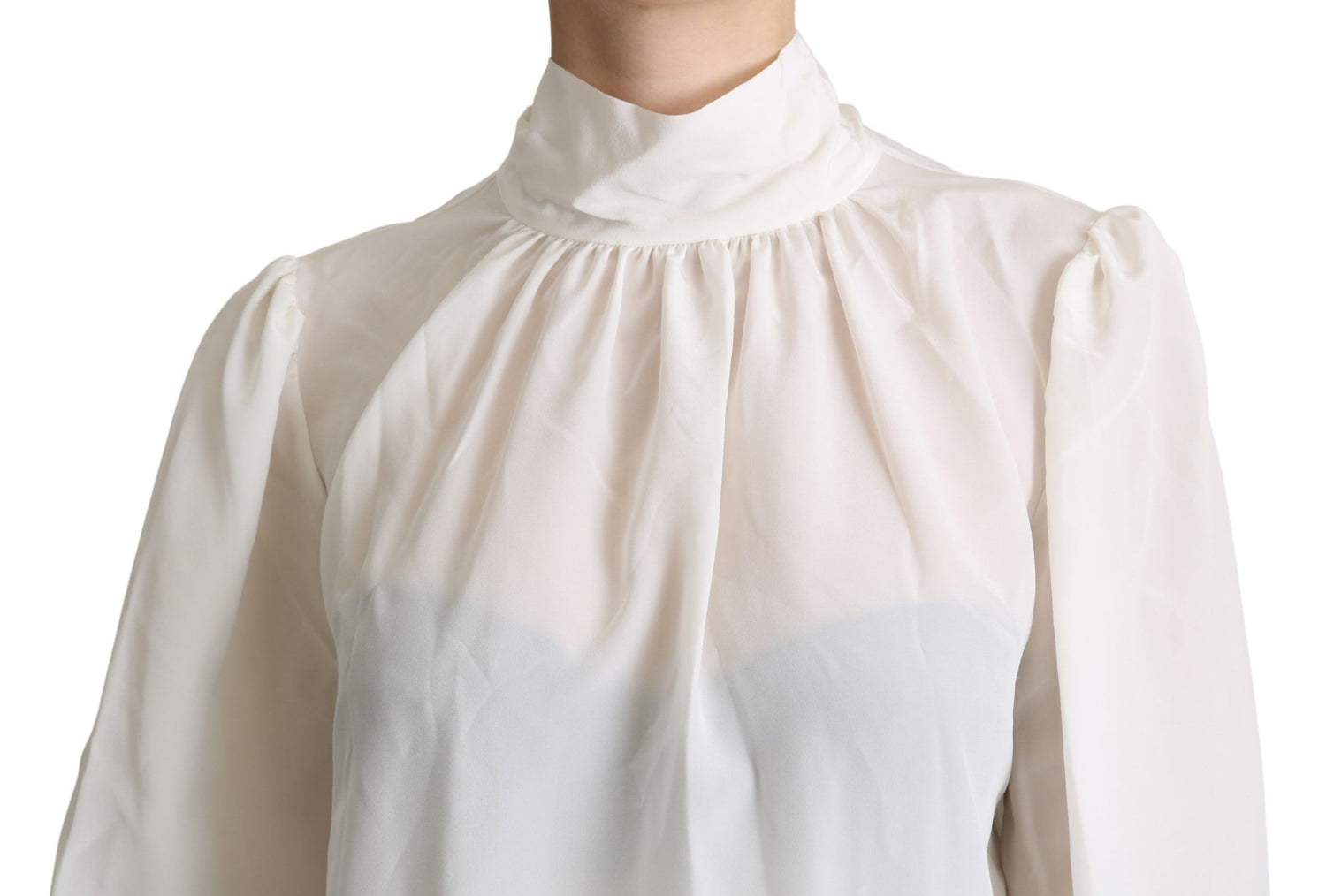 Dolce &amp; Gabbana Elegant White Silk Pussy Bow Blouse