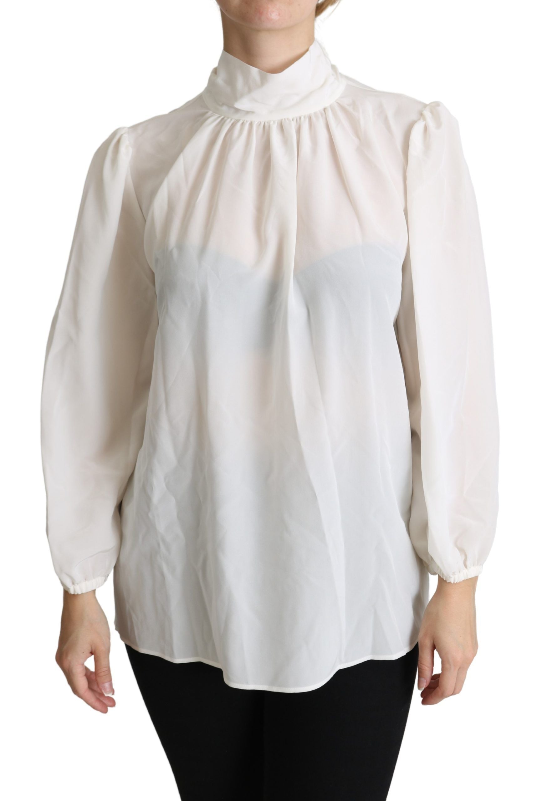 Dolce &amp; Gabbana Elegant White Silk Pussy Bow Blouse