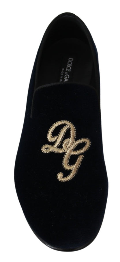 Dolce &amp; Gabbana Elegant Blue Embroidered Loafers