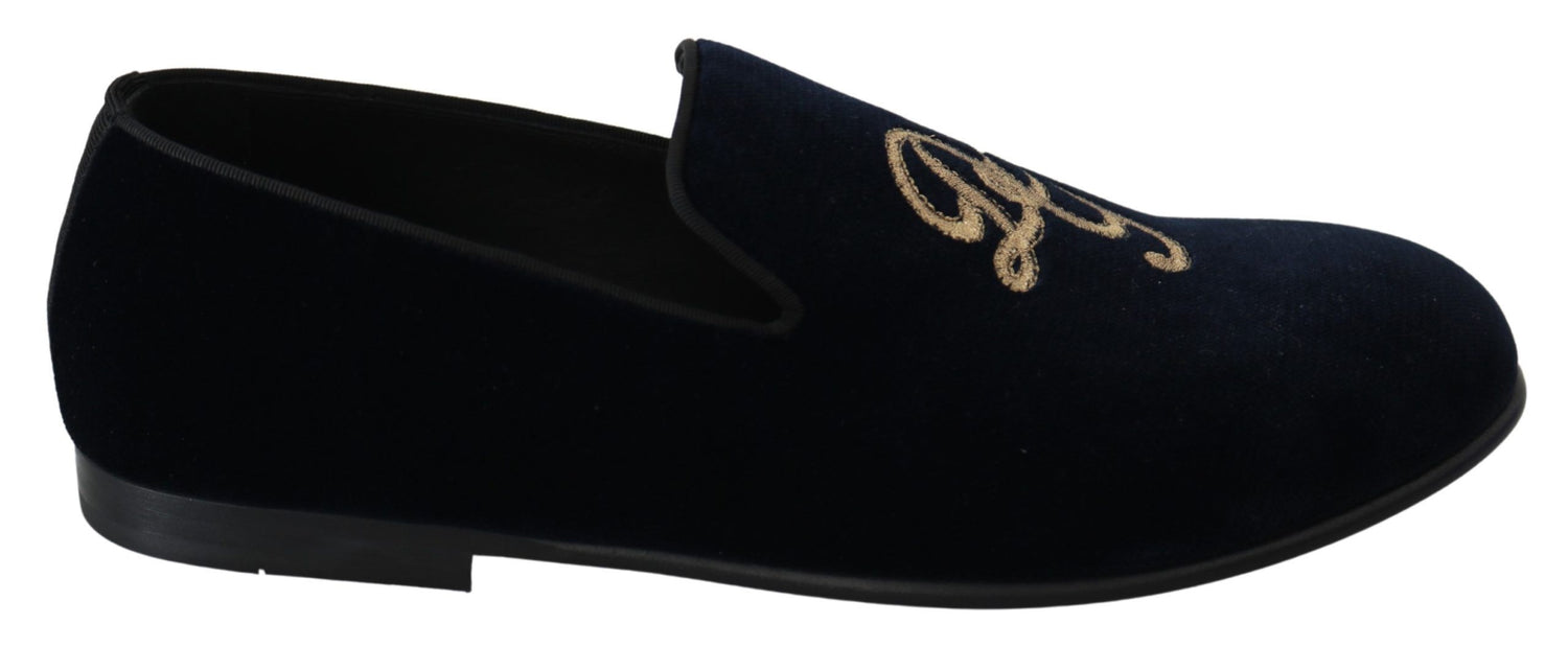 Dolce &amp; Gabbana Elegant Blue Embroidered Loafers