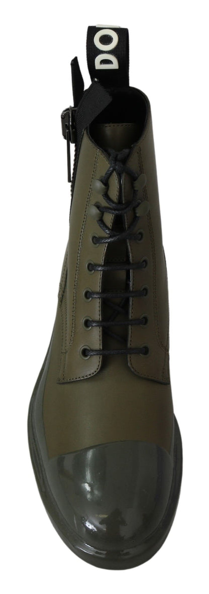 Dolce &amp; Gabbana Chic Military Green Leather Ankle Boots