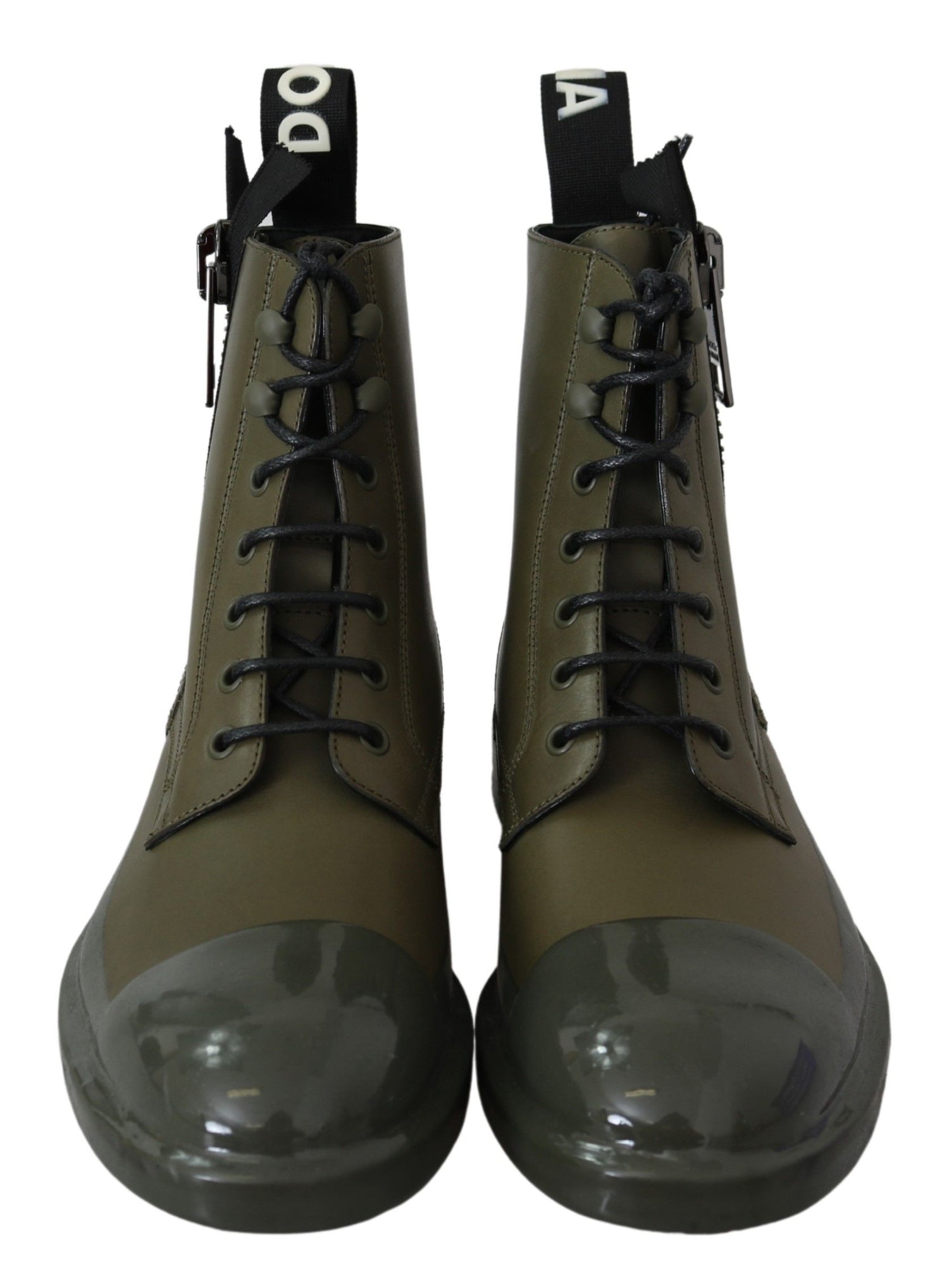 Dolce &amp; Gabbana Chic Military Green Leather Ankle Boots