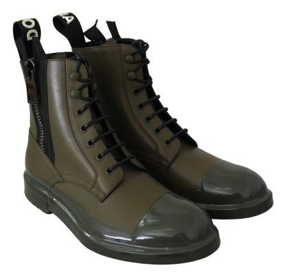 Dolce &amp; Gabbana Chic Military Green Leather Ankle Boots