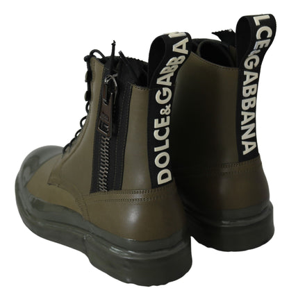 Dolce &amp; Gabbana Chic Military Green Leather Ankle Boots