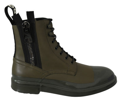 Dolce &amp; Gabbana Chic Military Green Leather Ankle Boots