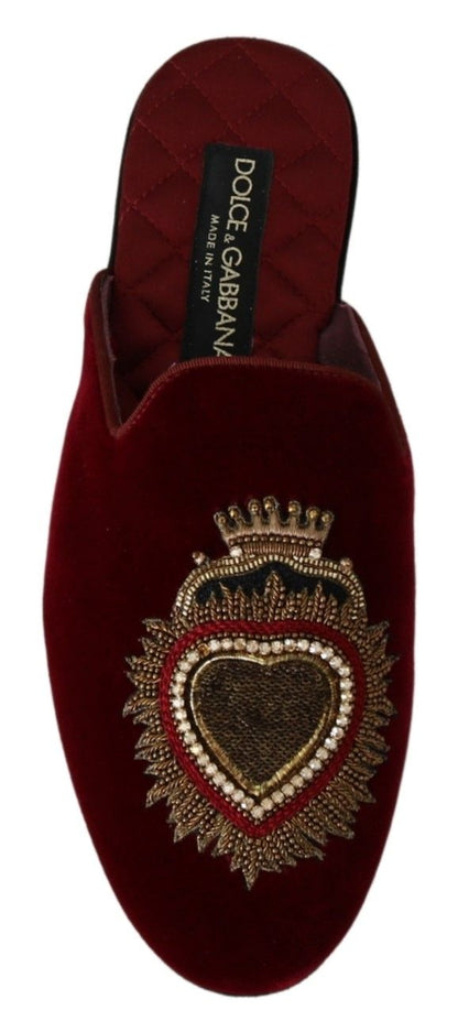 Dolce &amp; Gabbana Red Velvet Embroidered Slides