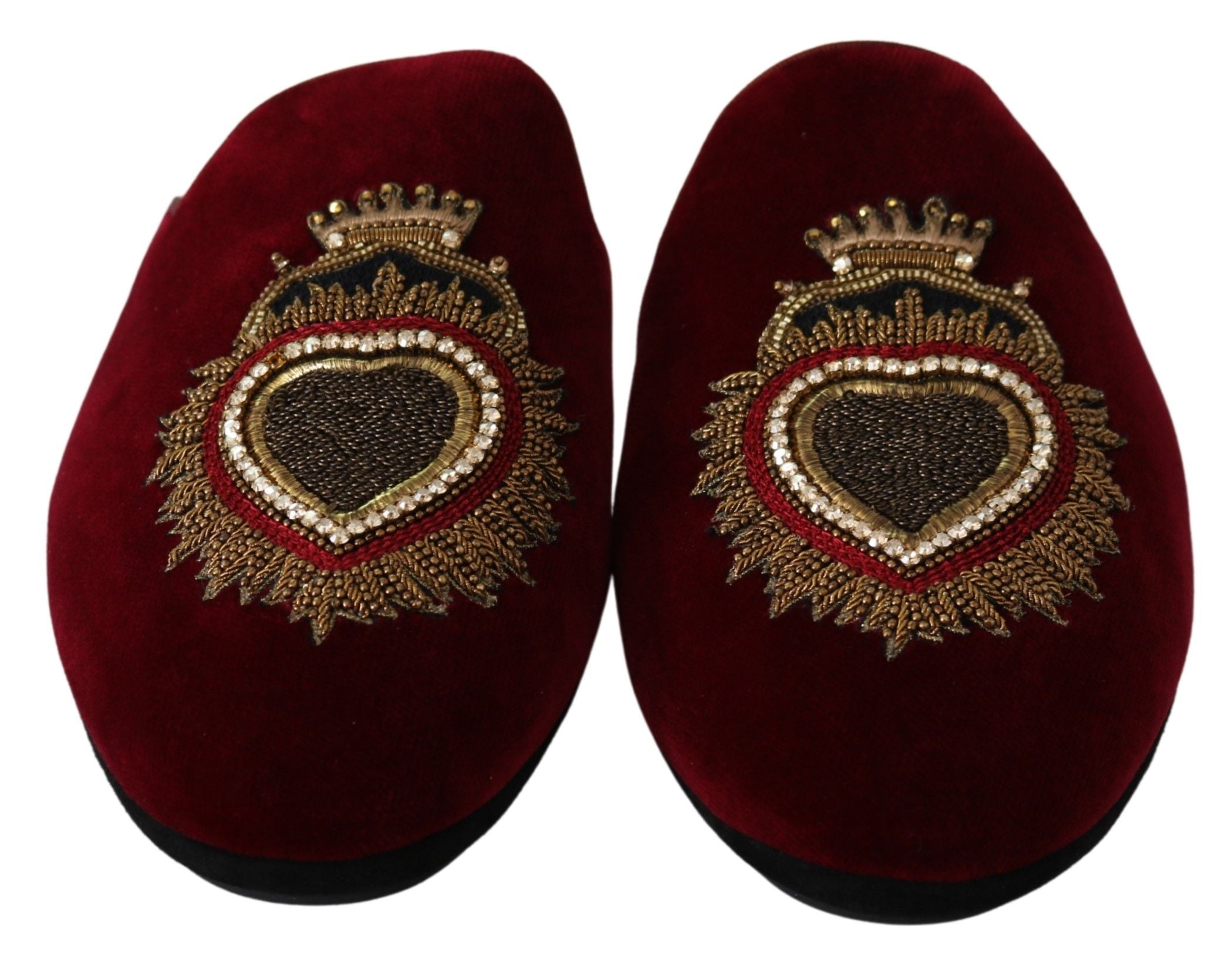 Dolce &amp; Gabbana Red Velvet Embroidered Slides