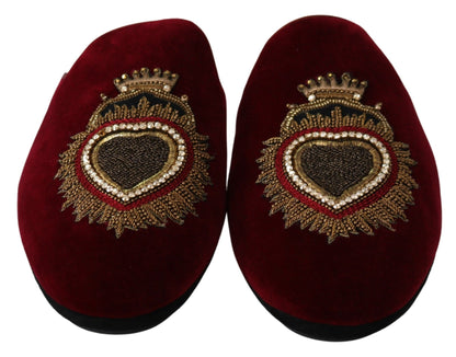 Dolce &amp; Gabbana Red Velvet Embroidered Slides