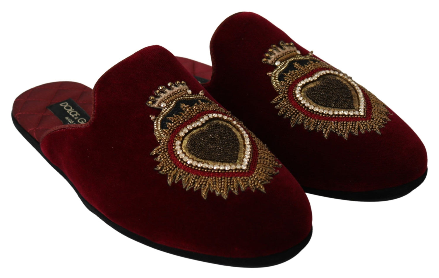 Dolce &amp; Gabbana Red Velvet Embroidered Slides