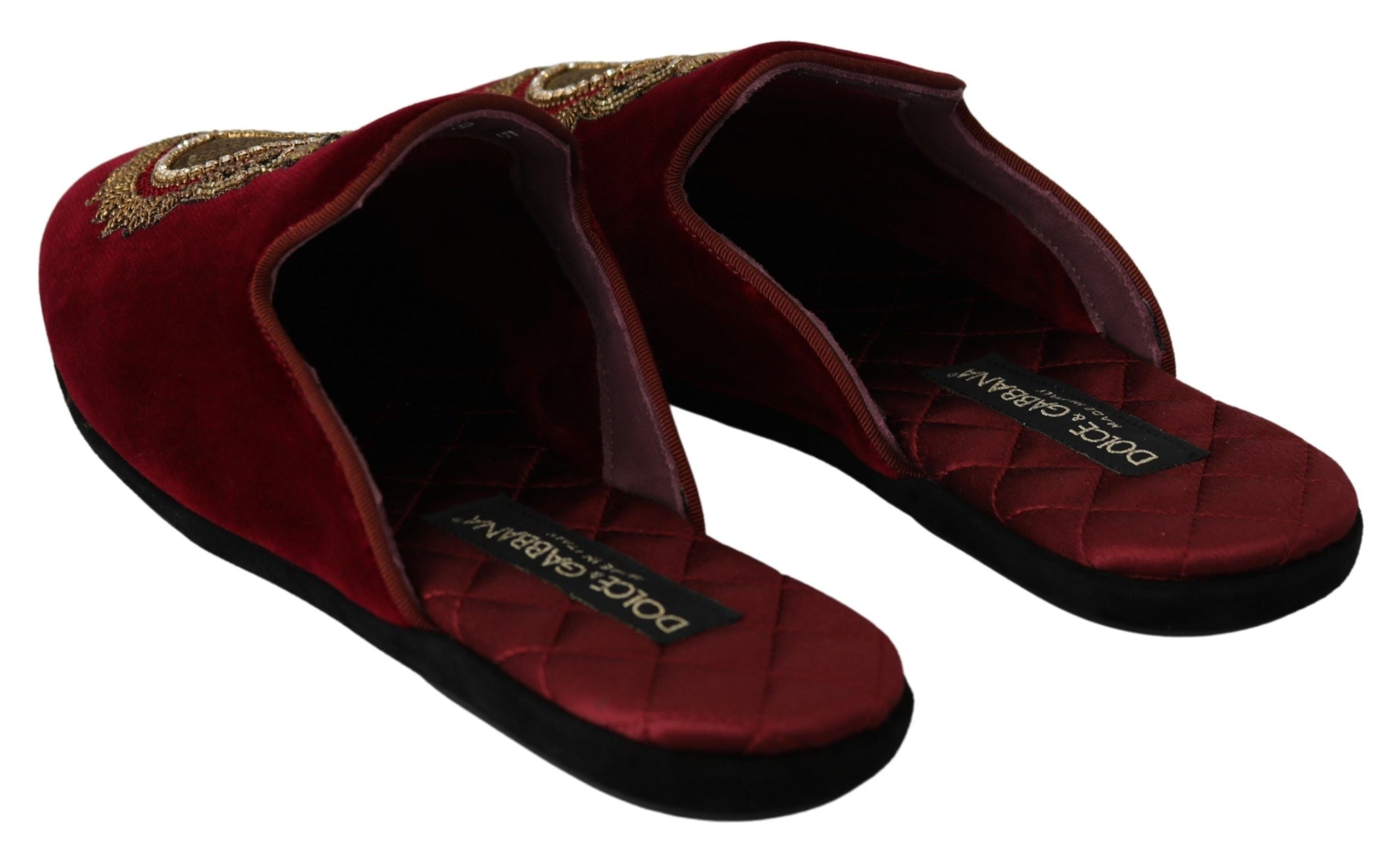 Dolce &amp; Gabbana Red Velvet Embroidered Slides