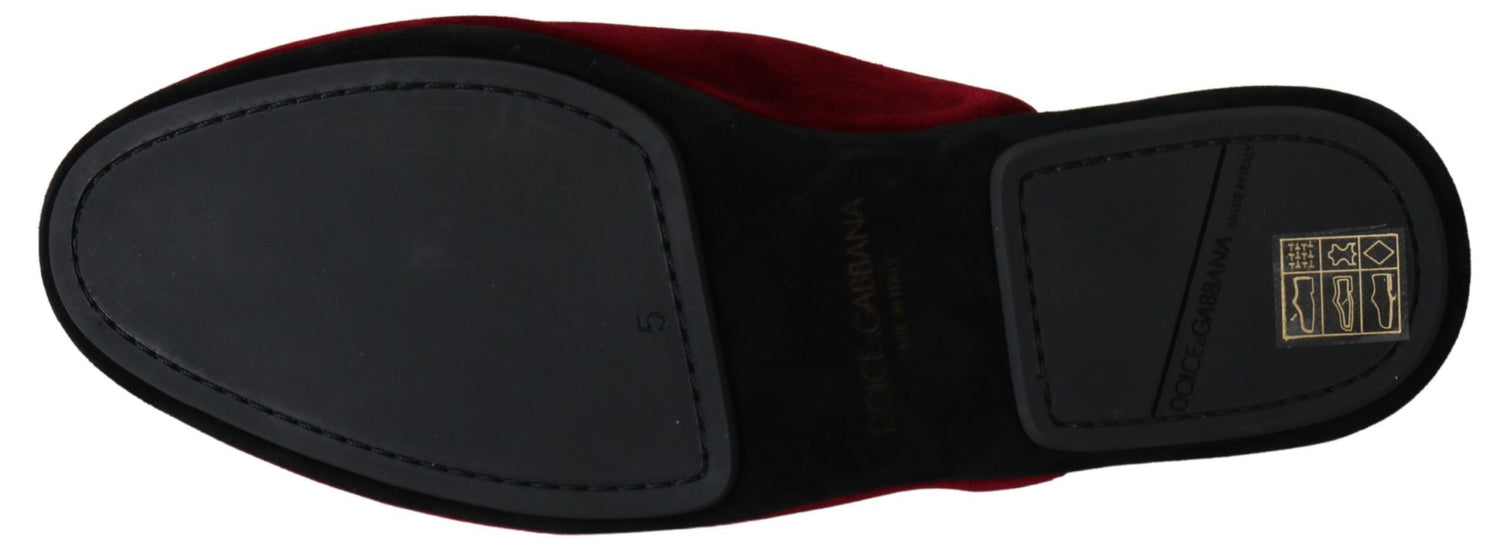 Dolce &amp; Gabbana Red Velvet Embroidered Slides