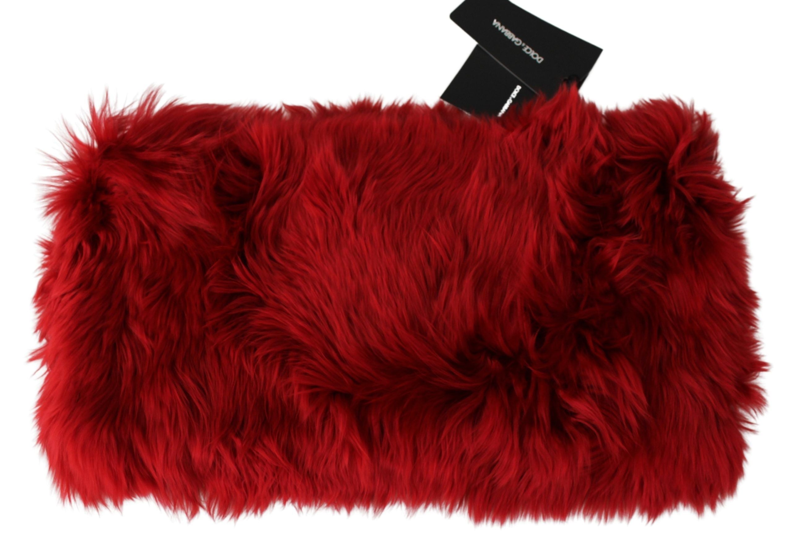 Dolce &amp; Gabbana Elegant Red Alpaca Fur Neck Wrap Scarf