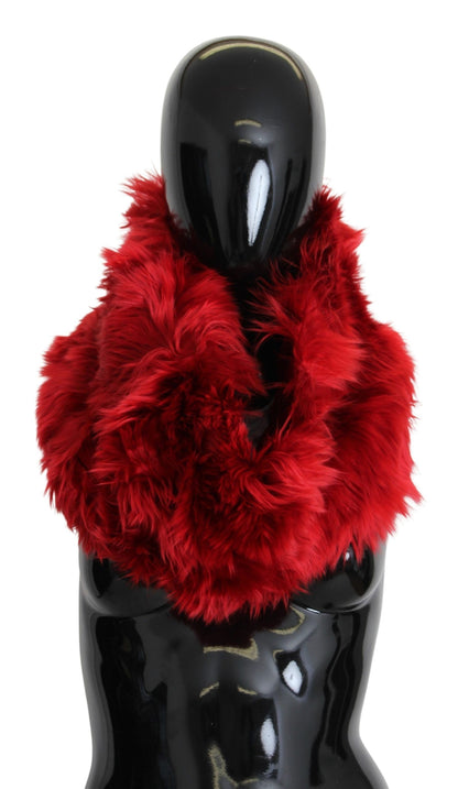 Dolce &amp; Gabbana Elegant Red Alpaca Fur Neck Wrap Scarf