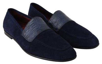 Dolce &amp; Gabbana Elegant Blue Suede Leather Loafers