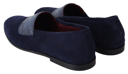 Dolce &amp; Gabbana Elegant Blue Suede Leather Loafers