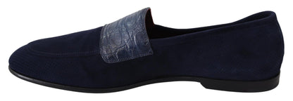 Dolce &amp; Gabbana Elegant Blue Suede Leather Loafers