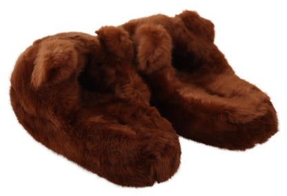 Dolce &amp; Gabbana Teddy Bear Embellished Brown Loafers