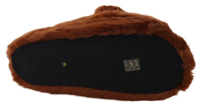 Dolce &amp; Gabbana Teddy Bear Embellished Brown Loafers