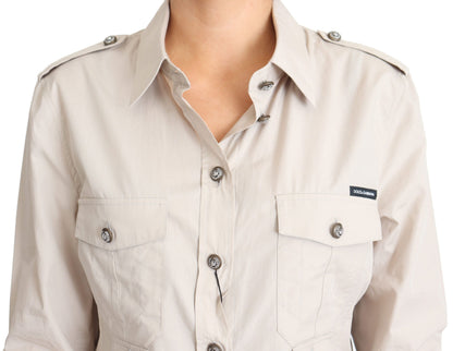 Dolce &amp; Gabbana Elegant Beige Cotton Safari Shirt