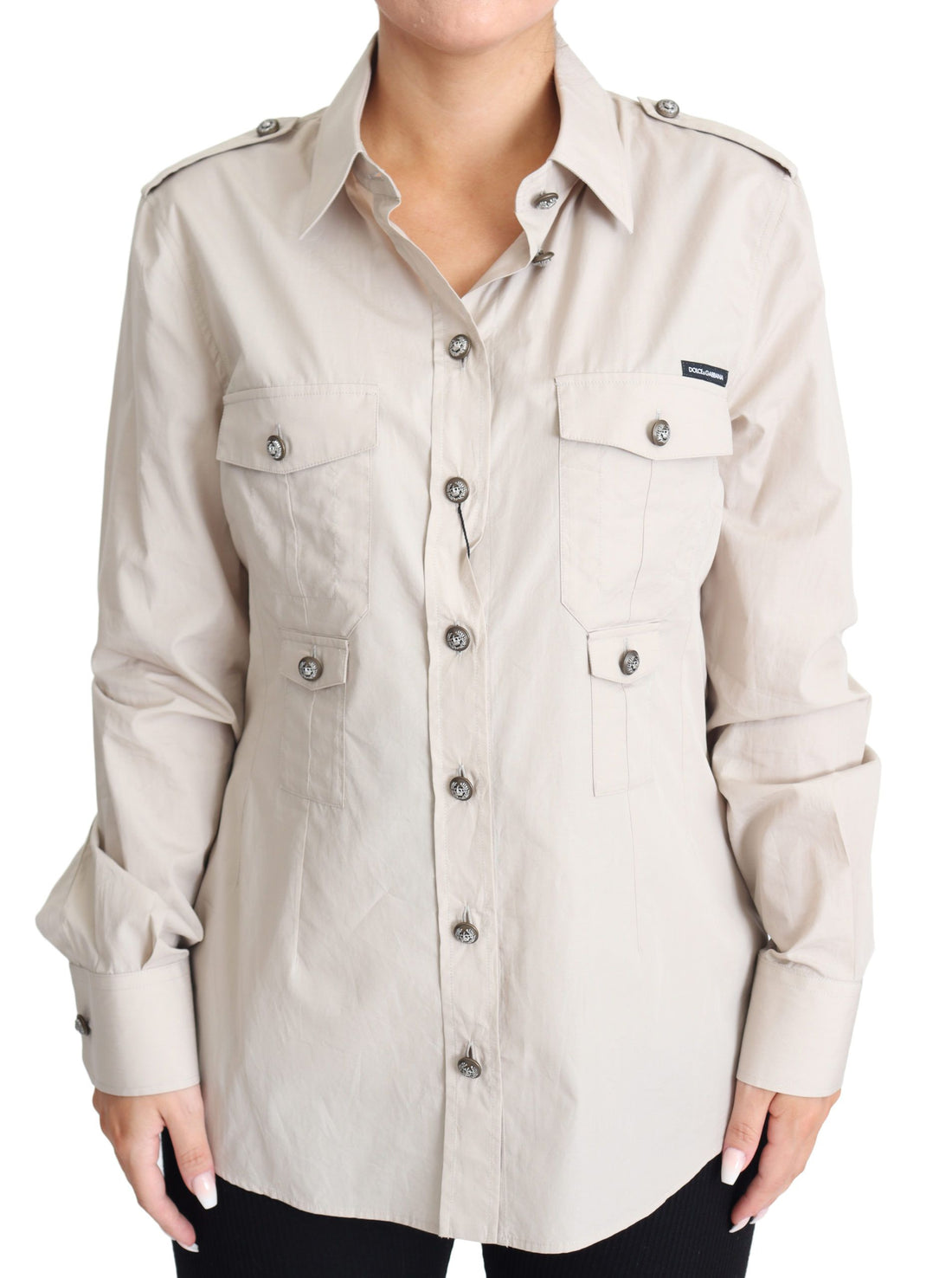 Dolce &amp; Gabbana Elegant Beige Cotton Safari Shirt