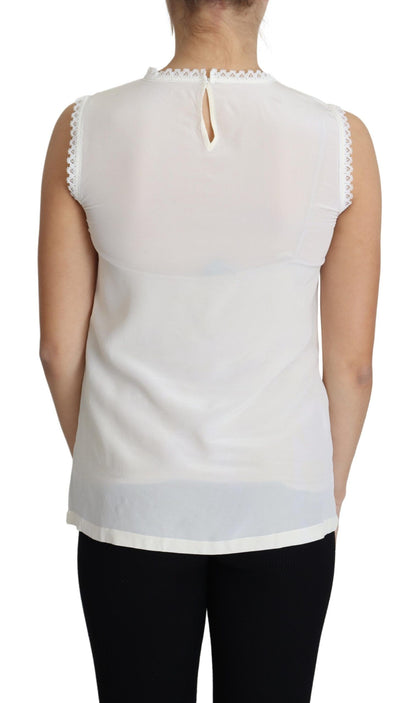 Dolce &amp; Gabbana Elegant Silk Lace-Detailed Sleeveless Blouse