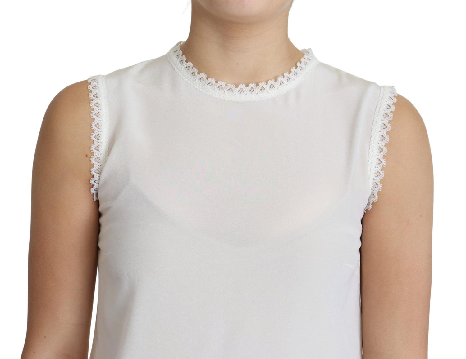 Dolce &amp; Gabbana Elegant Silk Lace-Detailed Sleeveless Blouse