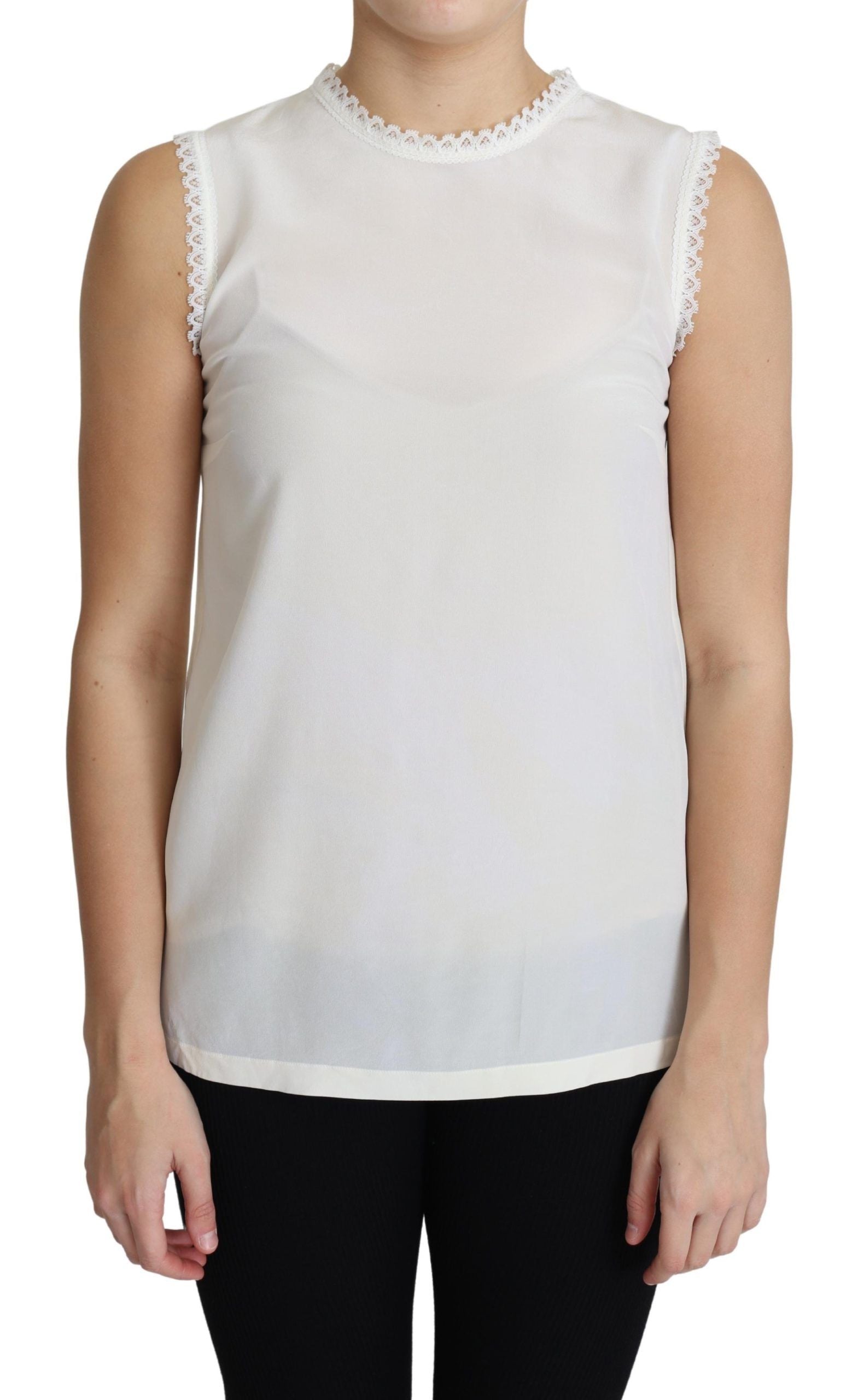 Dolce &amp; Gabbana Elegant Silk Lace-Detailed Sleeveless Blouse