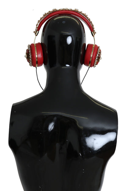 Dolce &amp; Gabbana Exquisite Red Crystal Leather Headphones