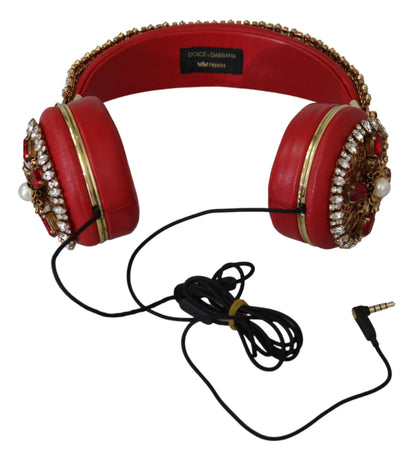 Dolce &amp; Gabbana Exquisite Red Crystal Leather Headphones