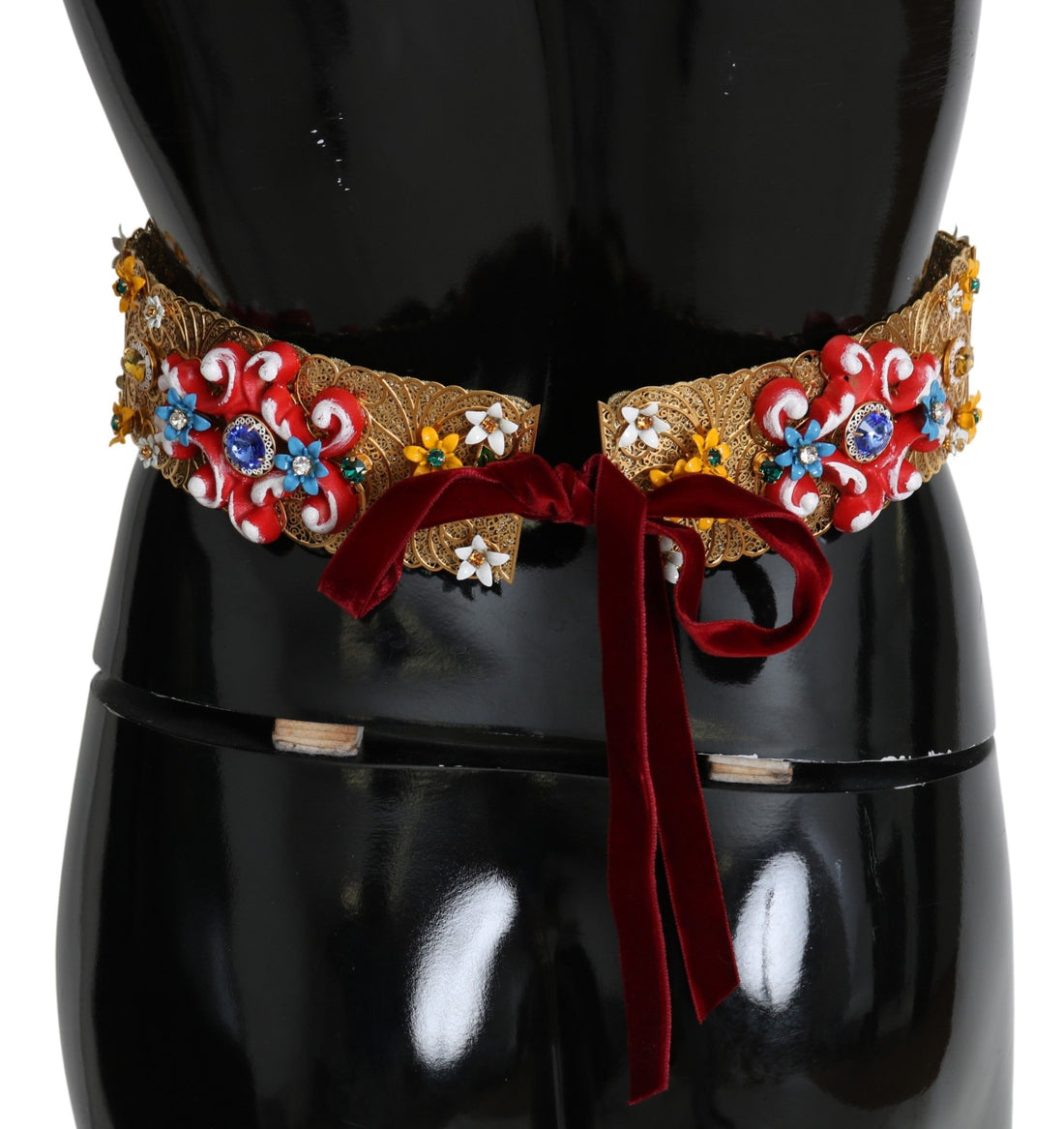 Dolce &amp; Gabbana Golden Floral Crystal Embellished Waist Belt