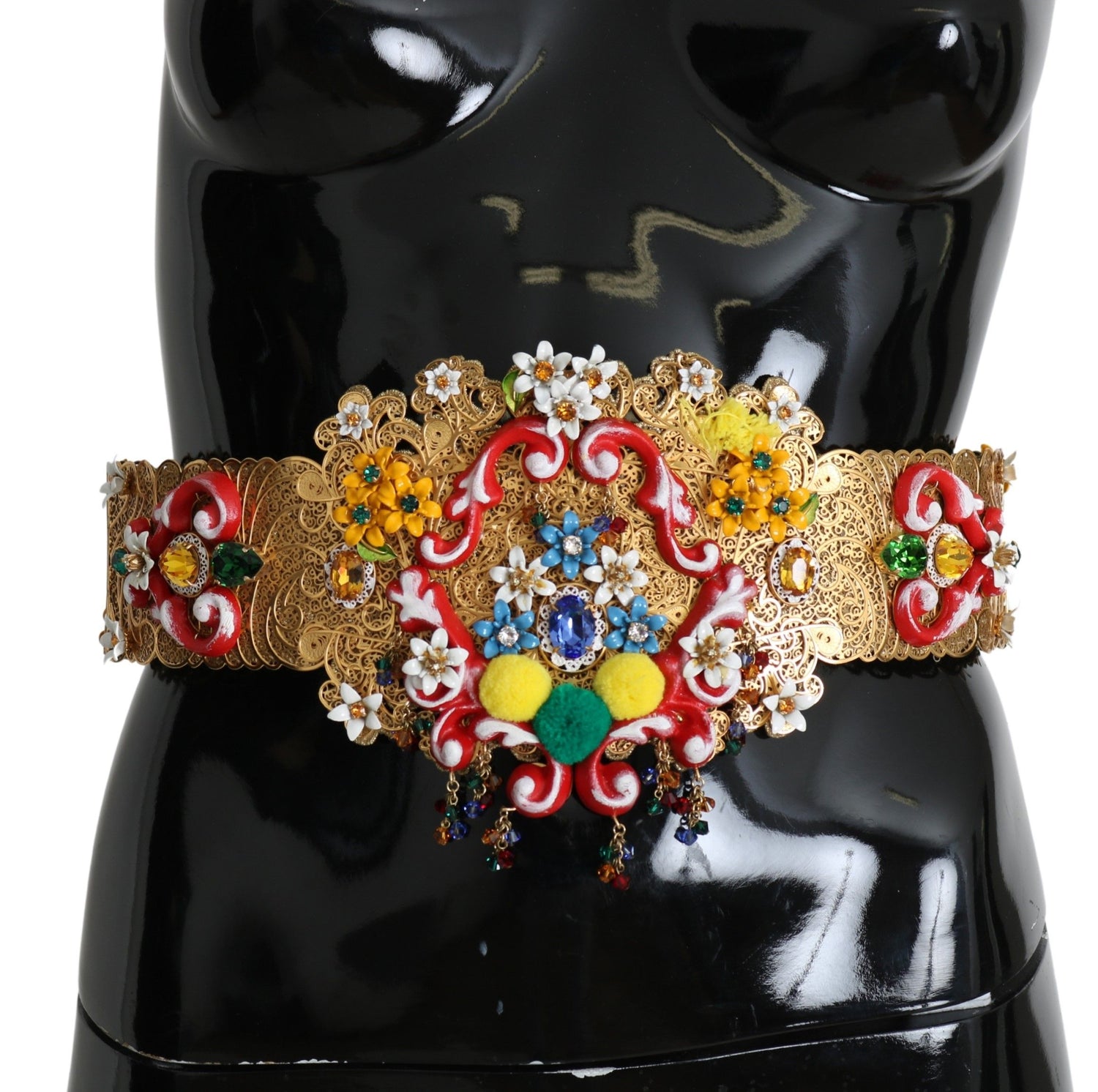 Dolce &amp; Gabbana Golden Floral Crystal Embellished Waist Belt