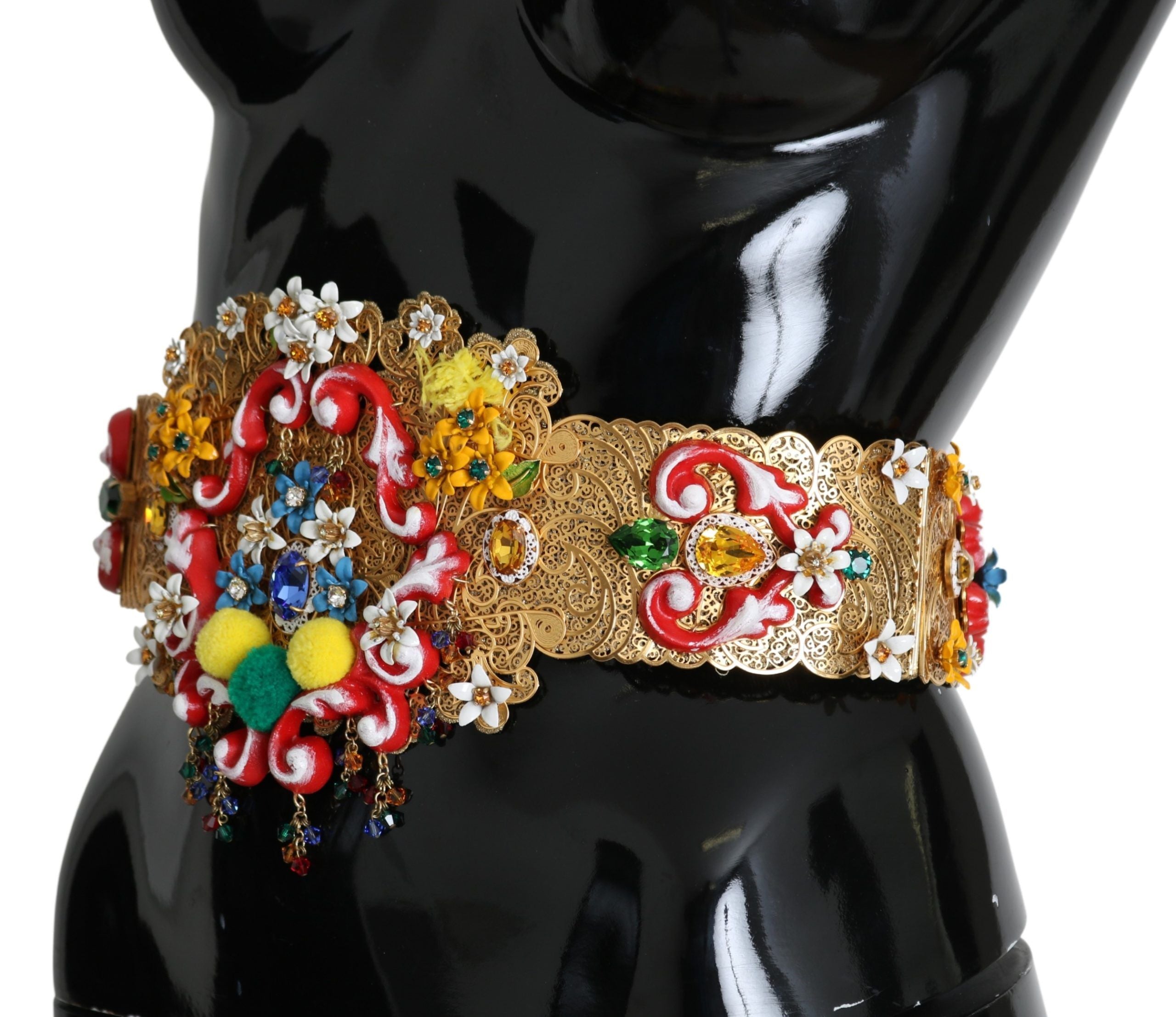 Dolce &amp; Gabbana Golden Floral Crystal Embellished Waist Belt