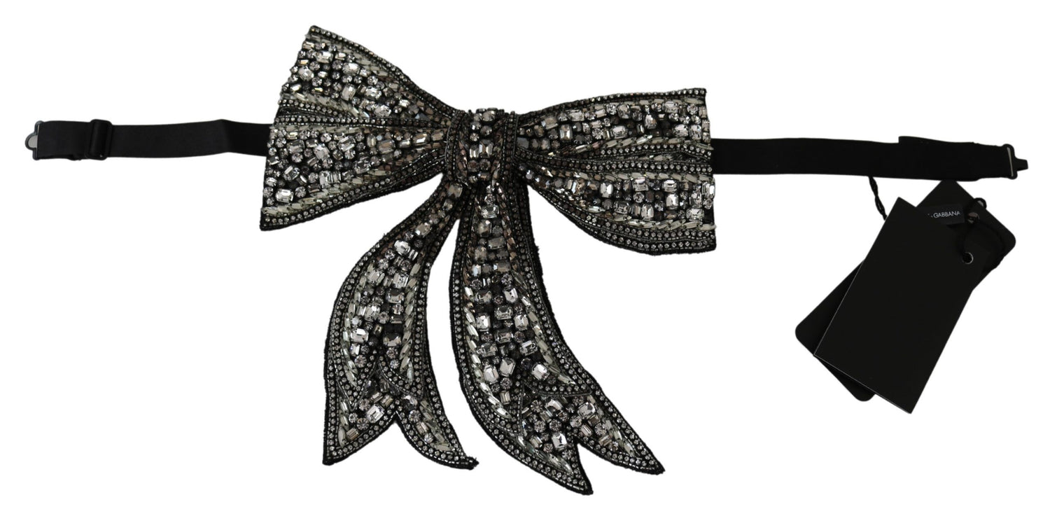 Dolce &amp; Gabbana Silver-Tone Silk Crystal Bow Tie