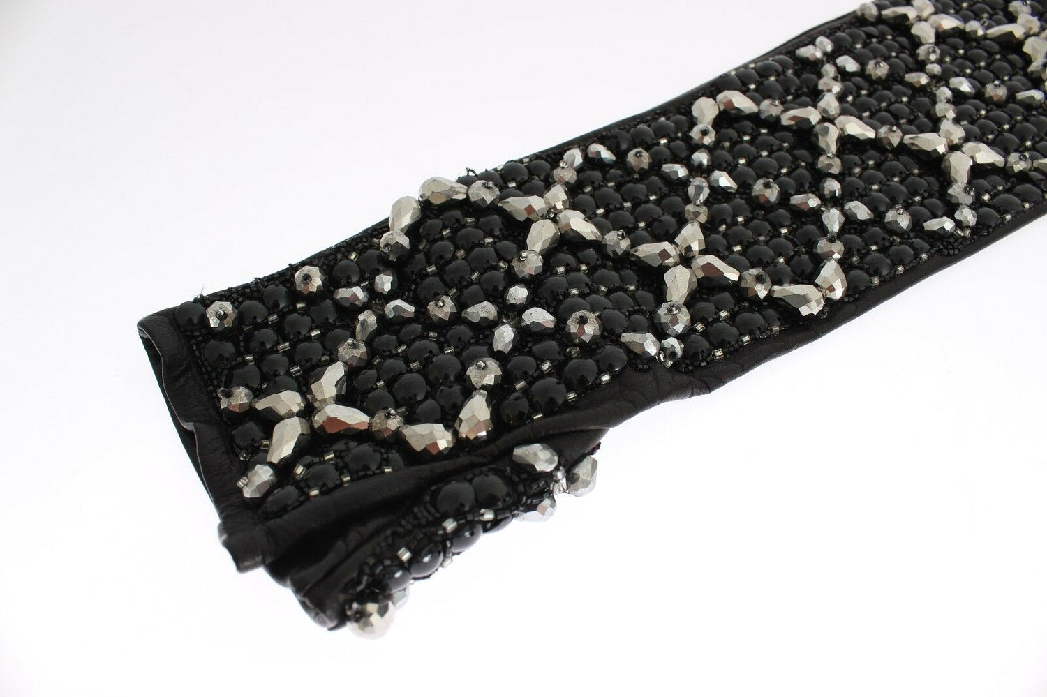 Dolce &amp; Gabbana Elegant Crystal Beaded Leather Gloves