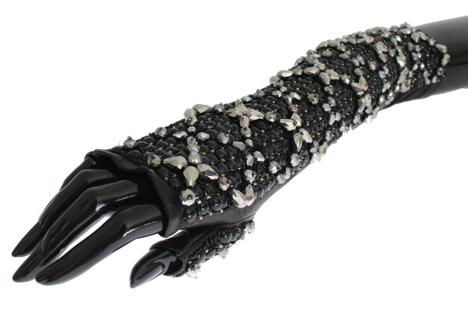 Dolce &amp; Gabbana Elegant Crystal Beaded Leather Gloves