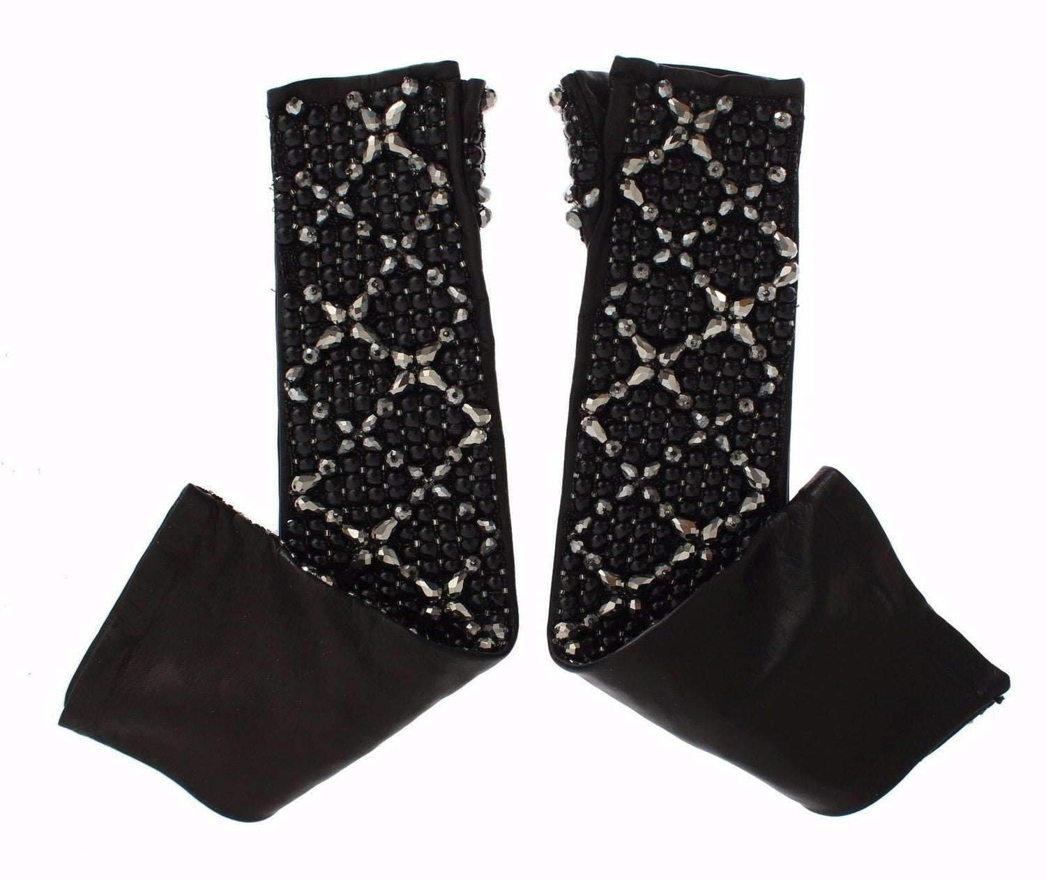 Dolce &amp; Gabbana Elegant Crystal Beaded Leather Gloves