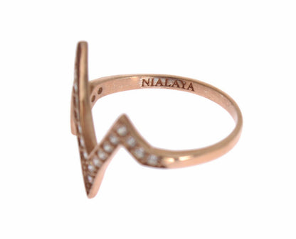 Nialaya Elegant Pink Crystal Encrusted Silver Ring