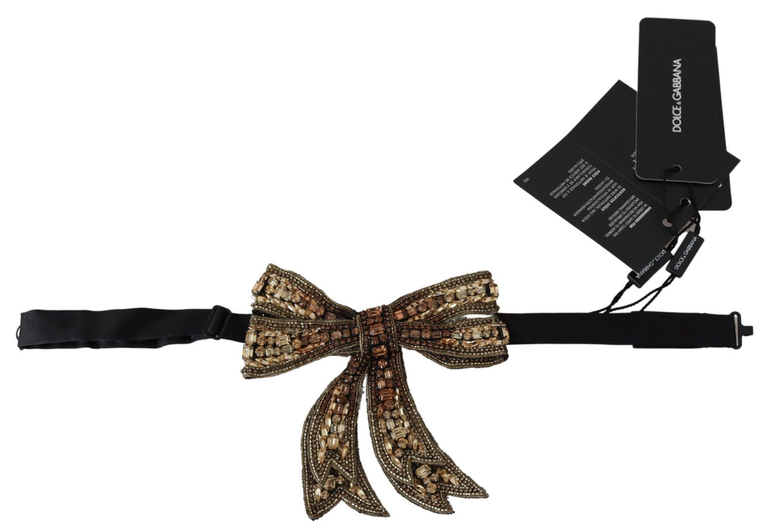 Dolce &amp; Gabbana Elegant Gold Silk Embellished Bowtie