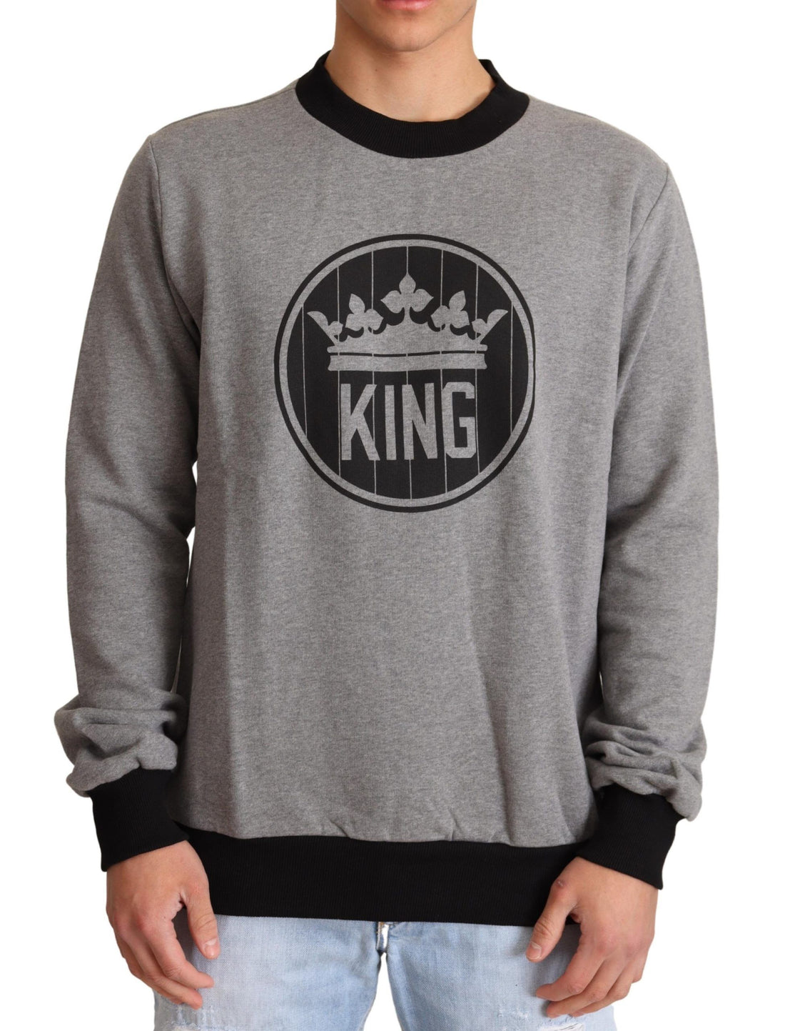 Dolce &amp; Gabbana Elegant Gray Crown Motif Crewneck Sweater