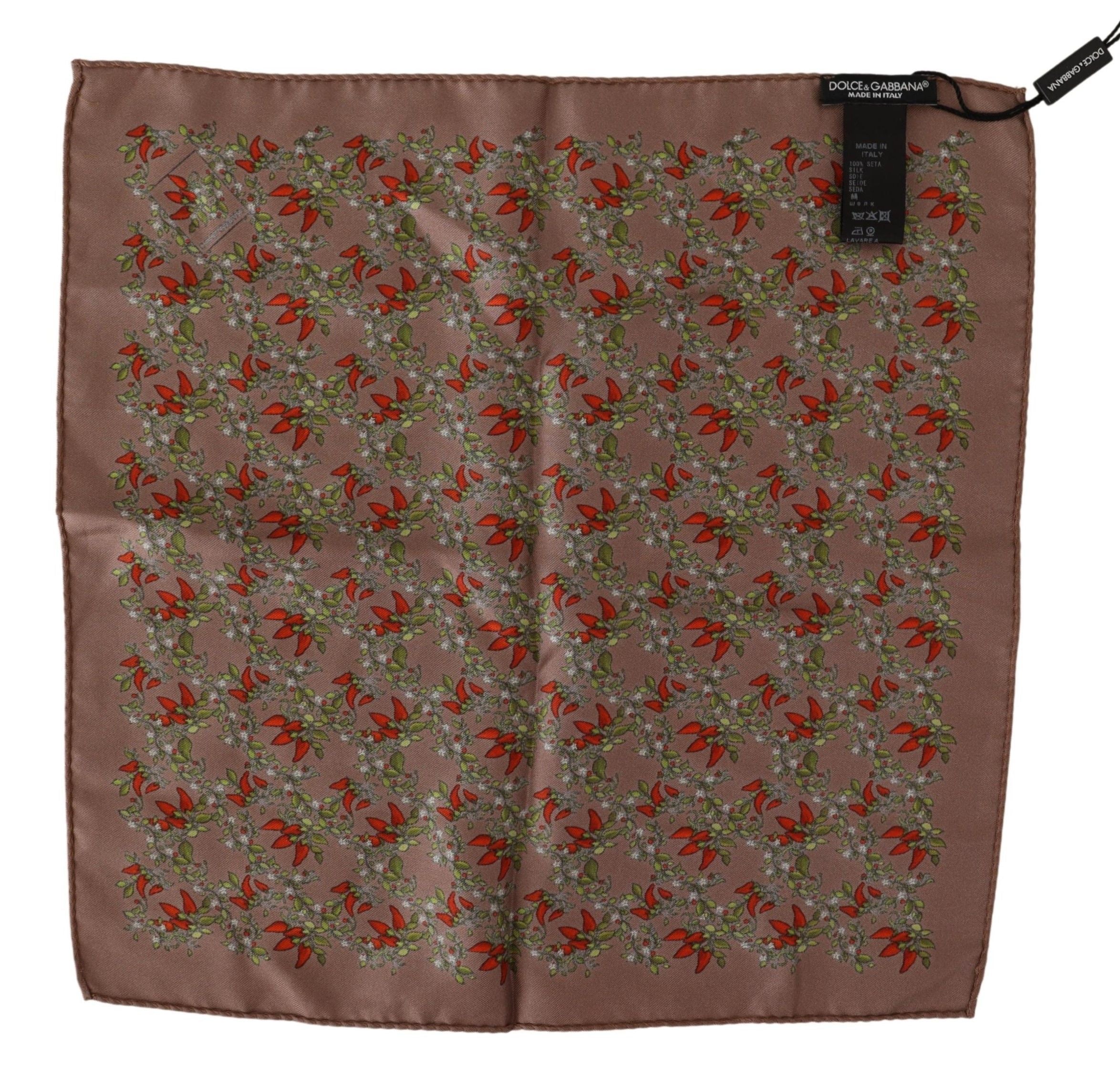 Dolce &amp; Gabbana Elegant Brown Silk Pocket Square with Carrot Print