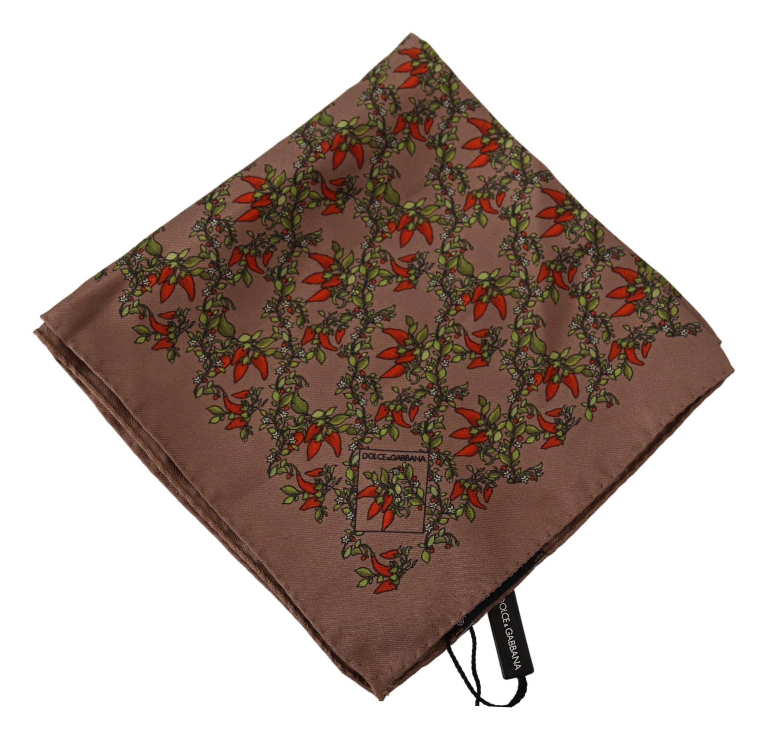 Dolce &amp; Gabbana Elegant Brown Silk Pocket Square with Carrot Print