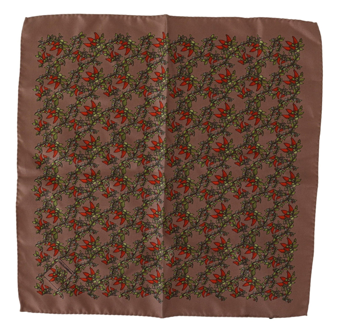 Dolce &amp; Gabbana Elegant Brown Silk Pocket Square with Carrot Print