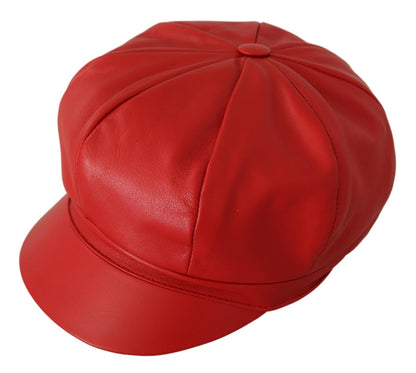 Dolce &amp; Gabbana Chic Red Leather Cabbie Cap